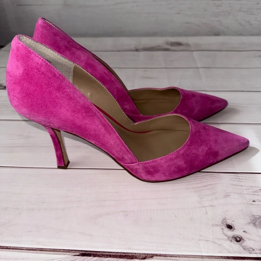 Ann Taylor Azra Pink Suede Pointed Toe Heels | Size 10M Wedding Formal Fuchsia - Picture 4 of 12